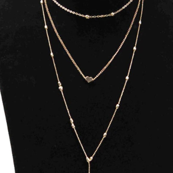 Triple Layer Heart Gold Beaded Choker Necklace - Picture 5 of 6